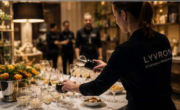 Hospitality-Szene mit Service und Tischaufbau