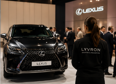 Lyvron Teammitglied vor einem Lexus bei einem Premium-Event